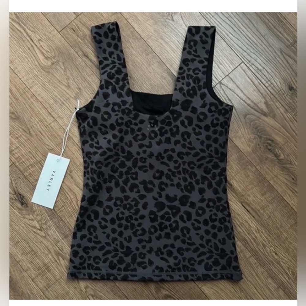 NWT Varley Aletta Black Iron Gray Cheetah Printed Athletic Tank Top Womens Small
